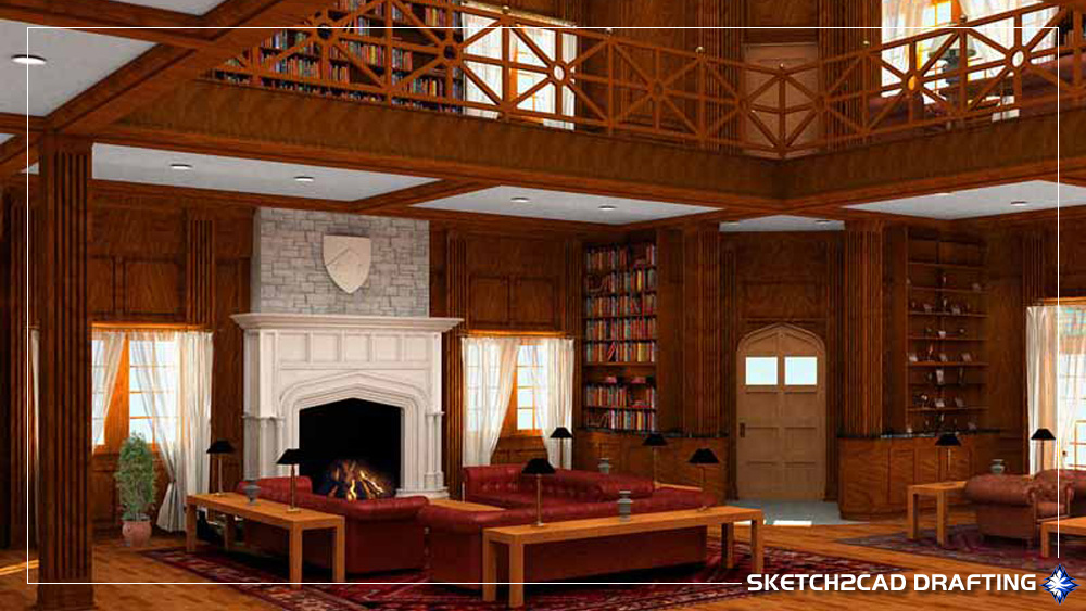Interior 3D rendering of the Beta Theta Pi project located in Bloomington, Indiana