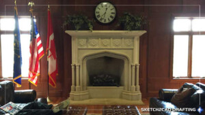 Indiana limestone fireplace at the Beta Theta Pi project located in Bloomington, Indiana