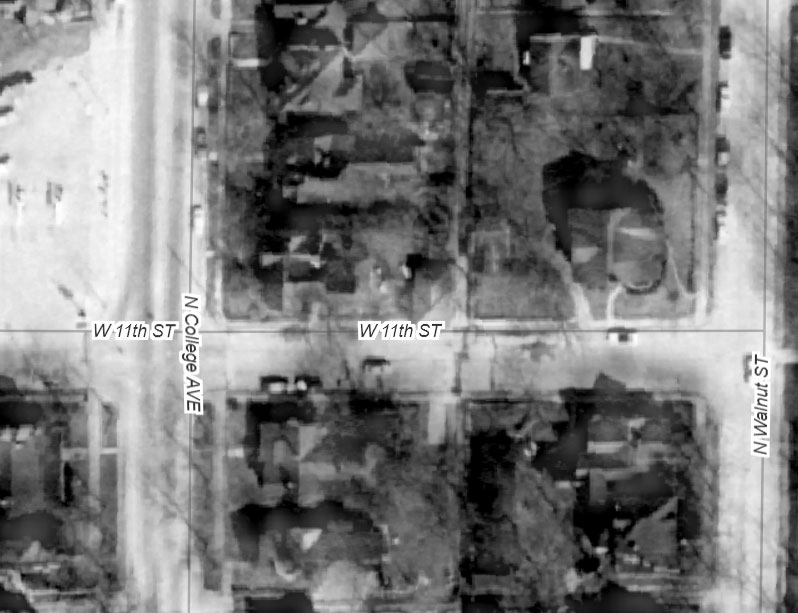 1961 aerial of the intersection of 11th and college avenue in bloomington, indiana