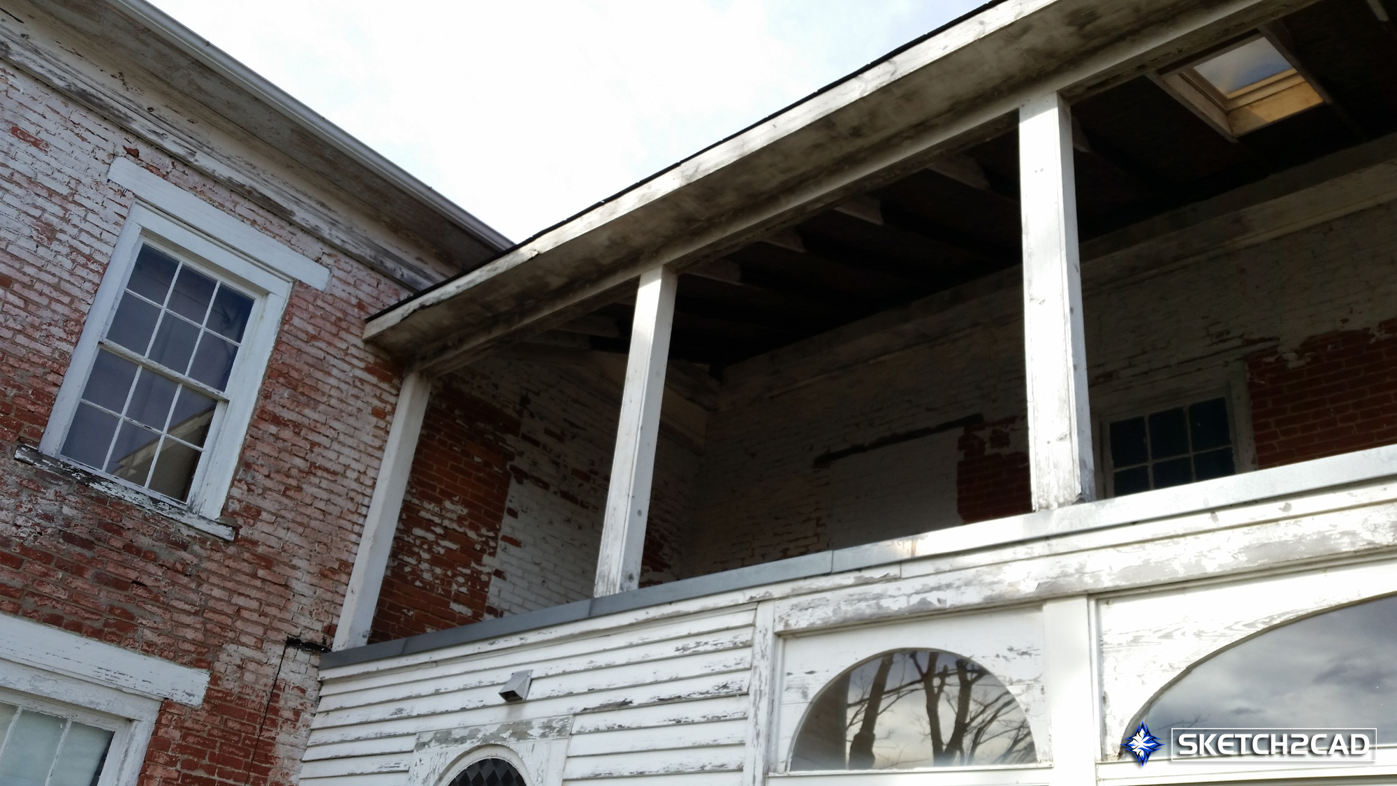 Photograph of the rear porch roof on the Kirby-McMillian home.