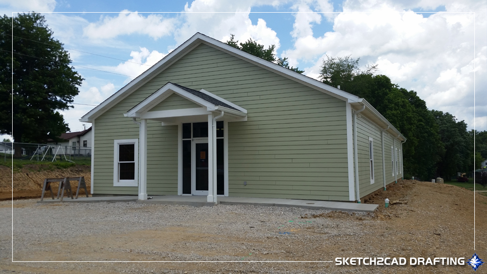 Completed exterior siding installation during construction on the Richland Township Trustee office in Ellettsville, Indiana