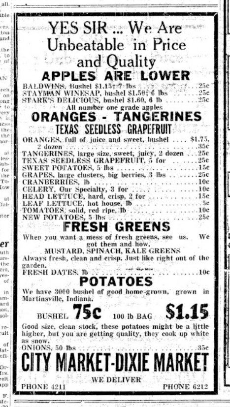 1932 dixie market newspaper advertisement