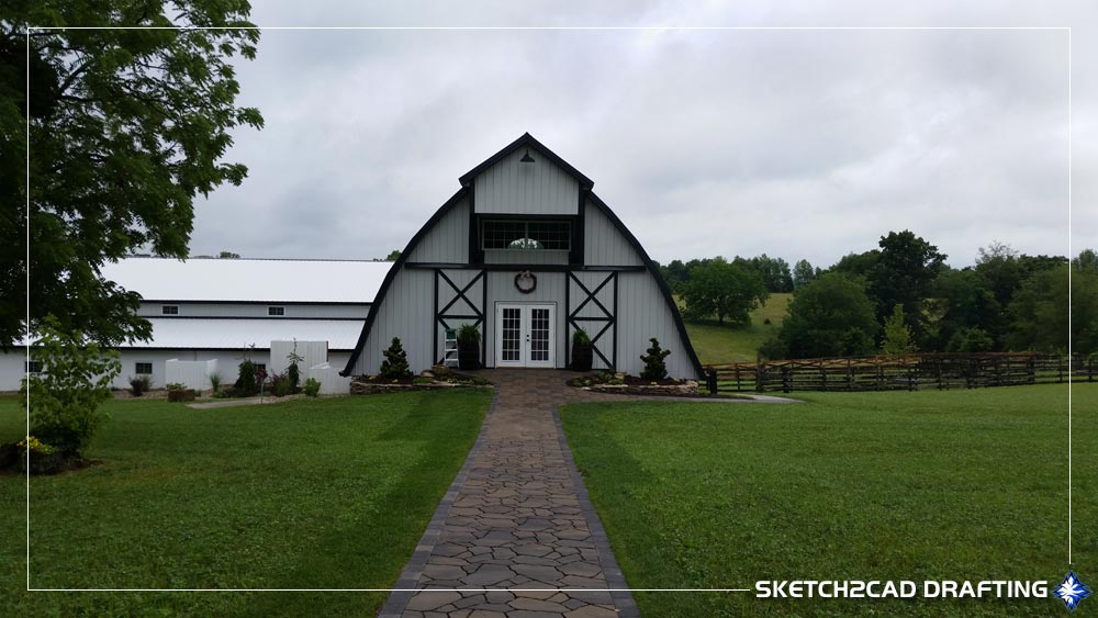 Photograph of the barn exterior at the Loft at Walnut Hill wedding event venue project located in Bedford, Indiana