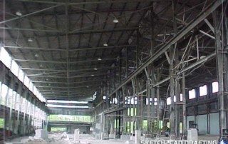 Existing building photograph of the structural steel of the Woolery Limestone mill located in Bloomington, Indiana