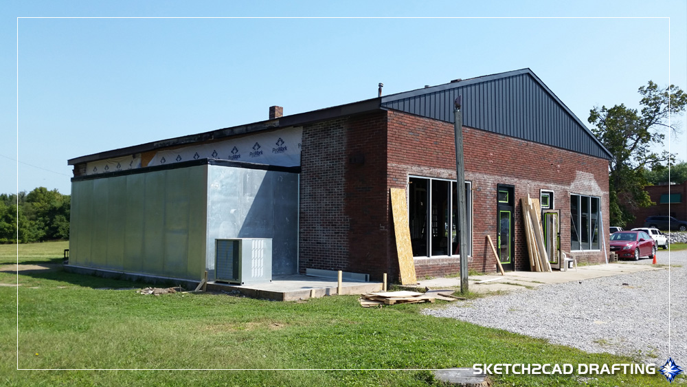 Construction photo of the Feed Store Beer Company building located in Bloomfield, Indiana
