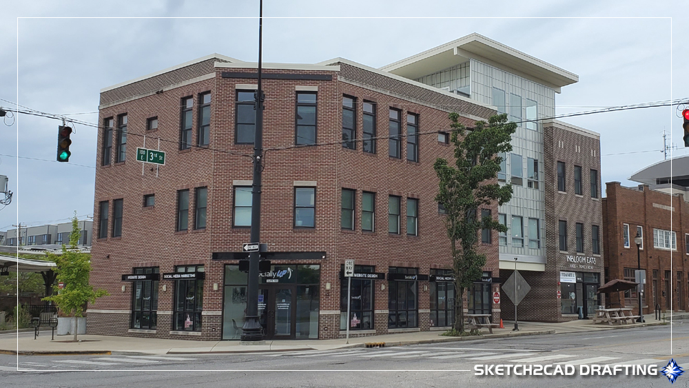 Completed building photograph of 116 East Third Street mixed-use building located in Bloomington, Indiana