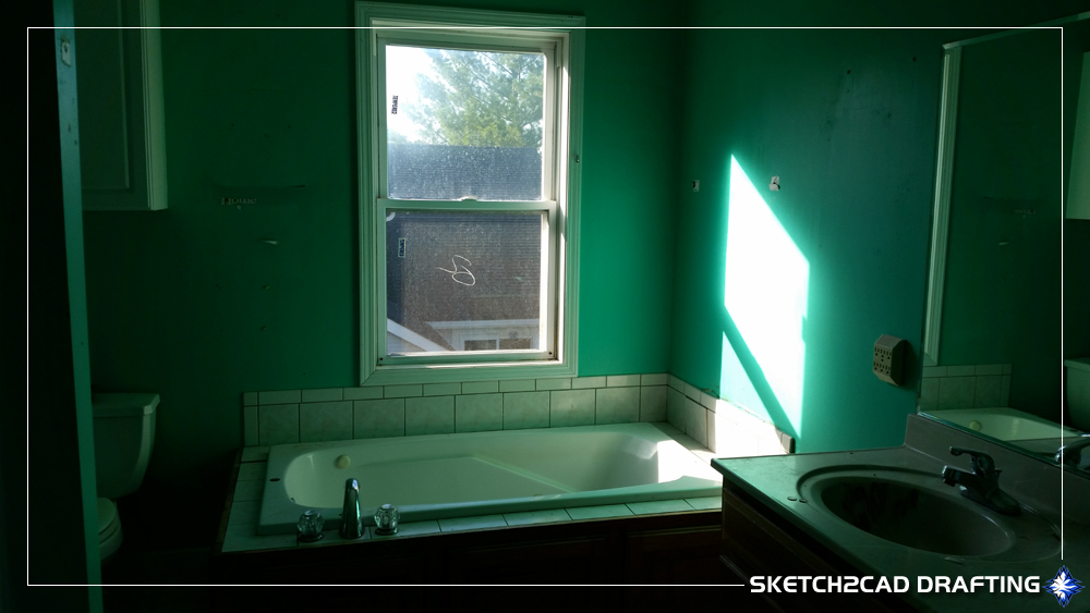 Existing bathroom photograph of the Eastside Renovation project located in Bloomington, Indiana
