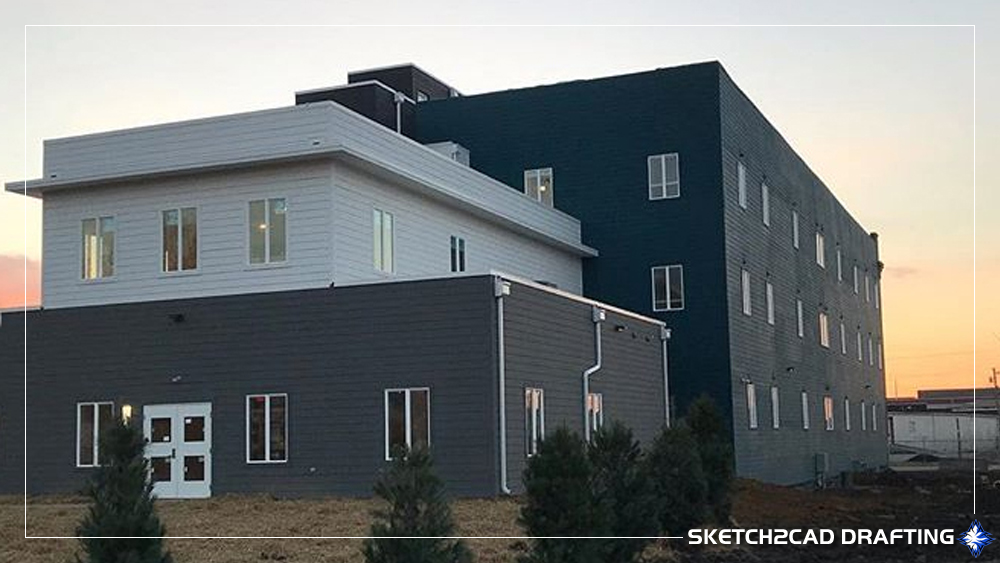 Completed exit of the building addition at the Garvin Lofts Apartments project located in Evansville, Indiana
