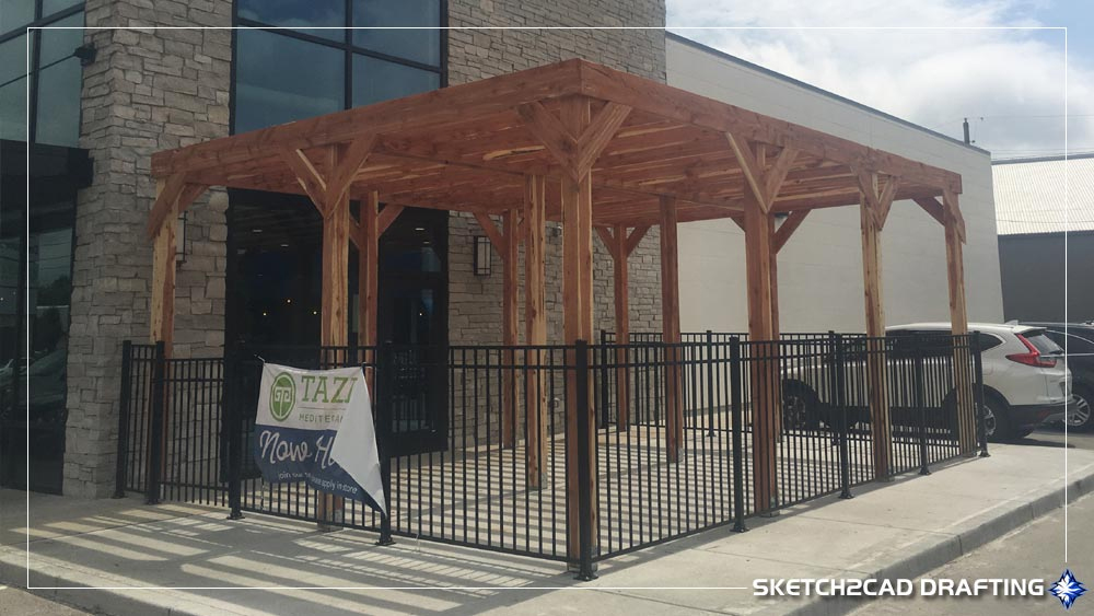 Completed trellis at the Taziki's Mediterranean Cafe' project located in Indianapolis, Indiana