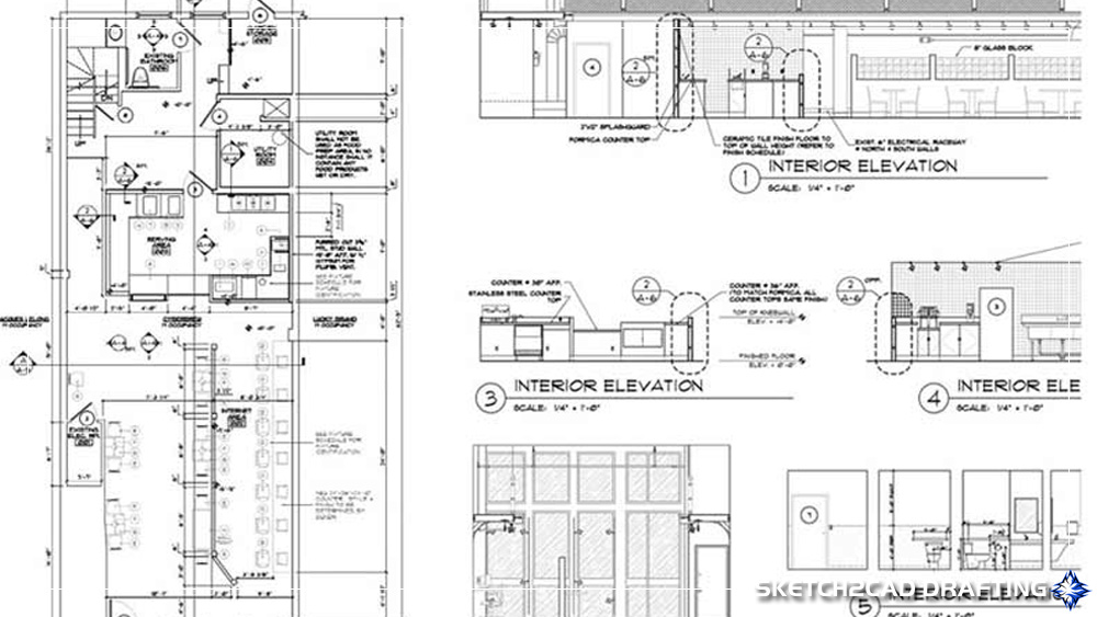Construction drawings of the Cyberbrew coffee house located in Los Angeles, California