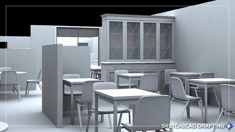 Fuddruckers dining area 3D rendering