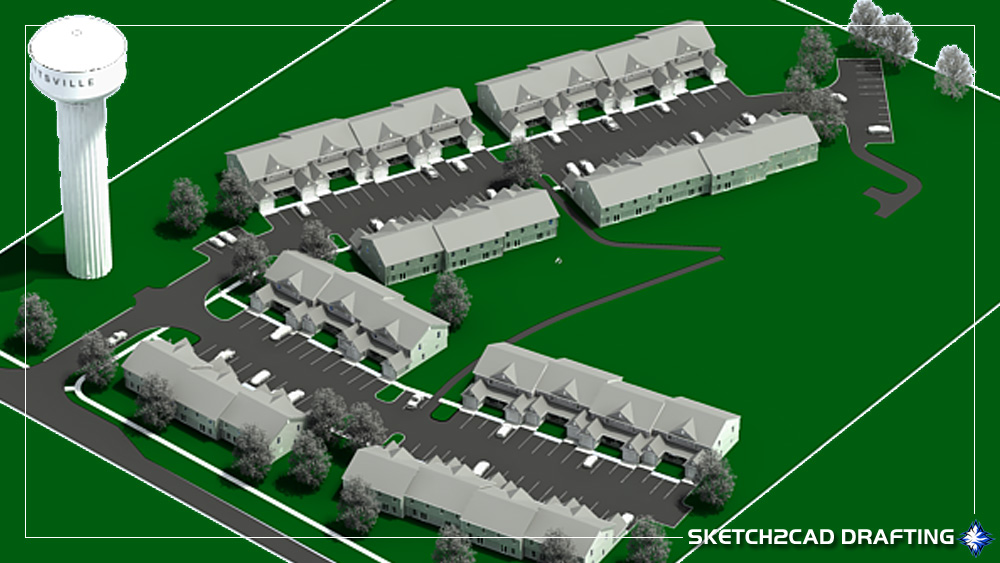 3D concept rendering of the Stoneview Townhomes project located in Ellettsville, Indiana