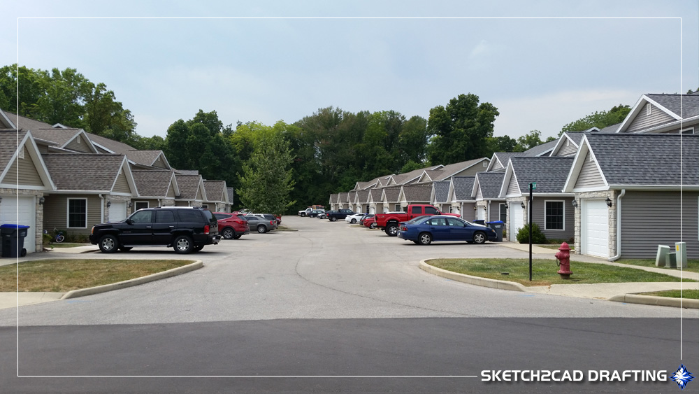 Driveway of the Stoneview Townhomes project located in Ellettsville, Indiana