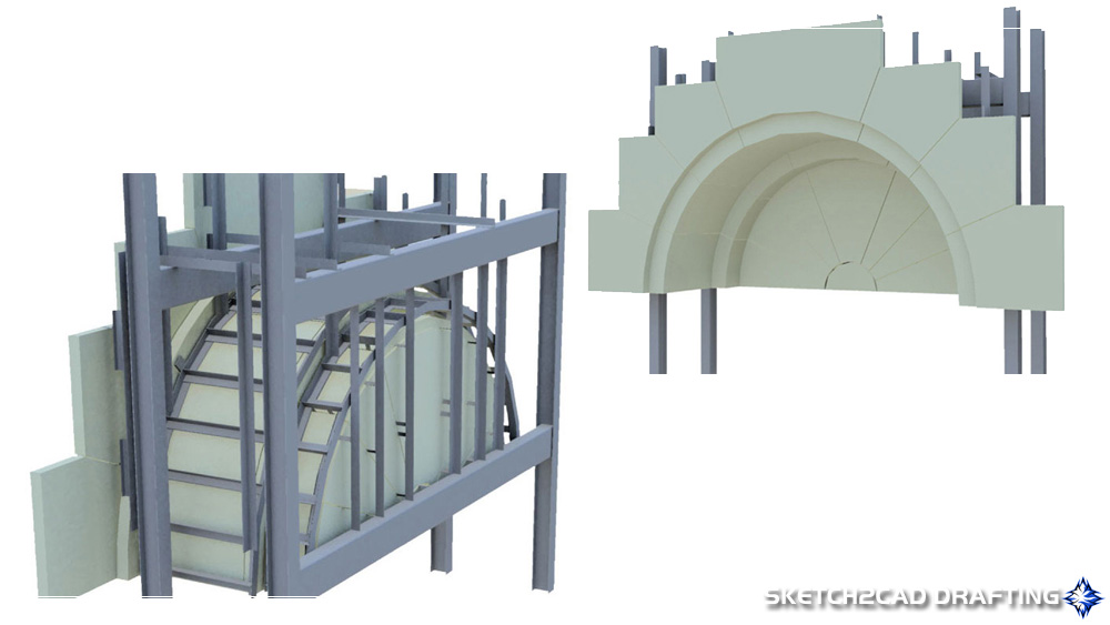 3D structural entrance model of the Teachers Federal Credit Union project in Evansville, Indiana