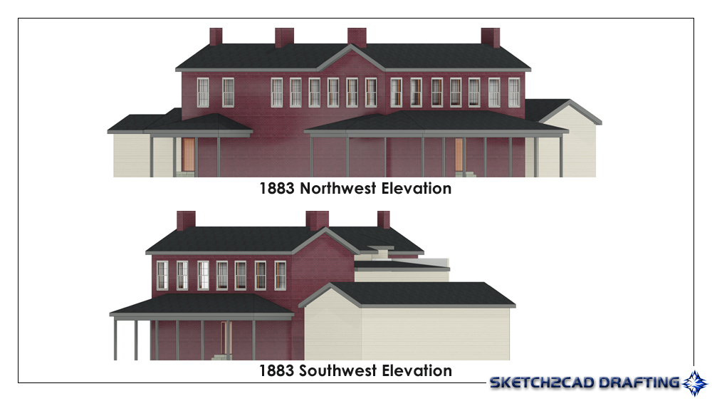 1883 walnut street hotel 3d model northwest depicting how the structure looked at that time