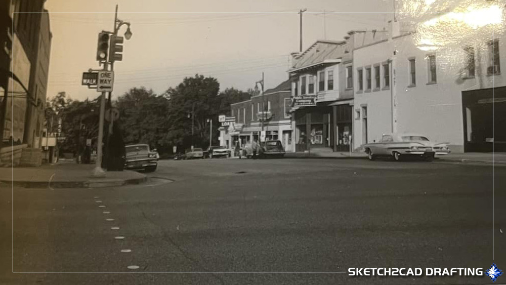 1960 fifth and walnut street intersection looking east in Bloomington, Indiana