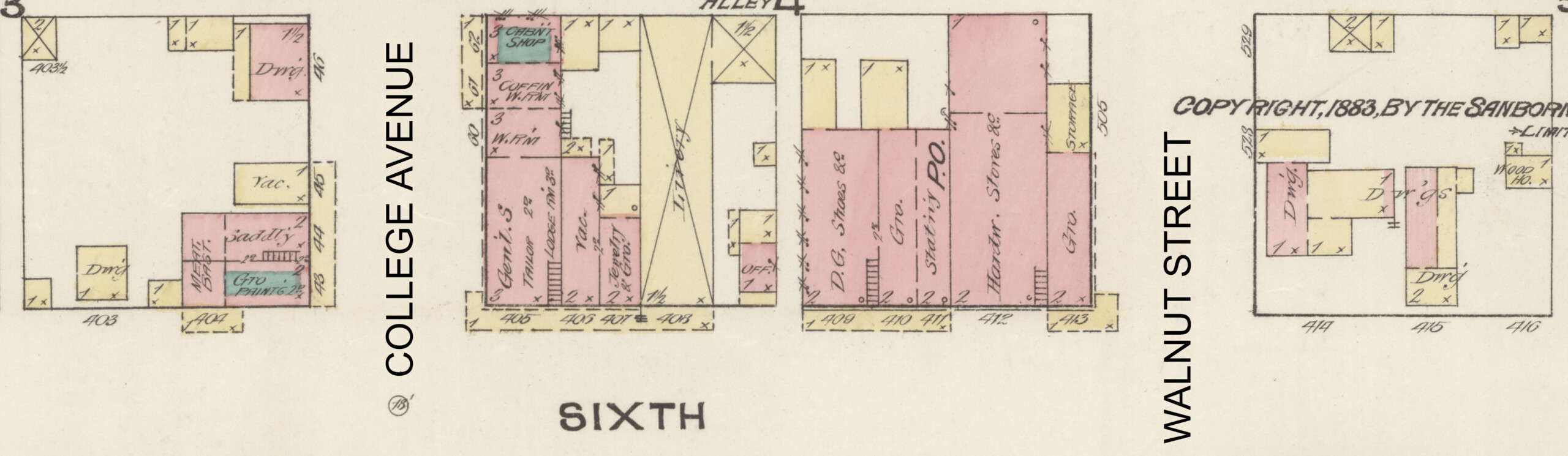 1883_sanborn_north_optimize 1883 sanborn fire map of the north side of blooomington indiana's downtown square