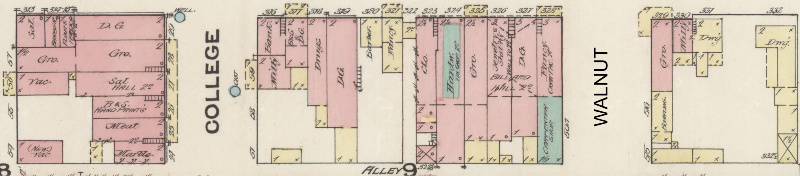 1883_sanborn_south_optimize 1883 sanborn fire map of the south side of blooomington indiana's downtown square