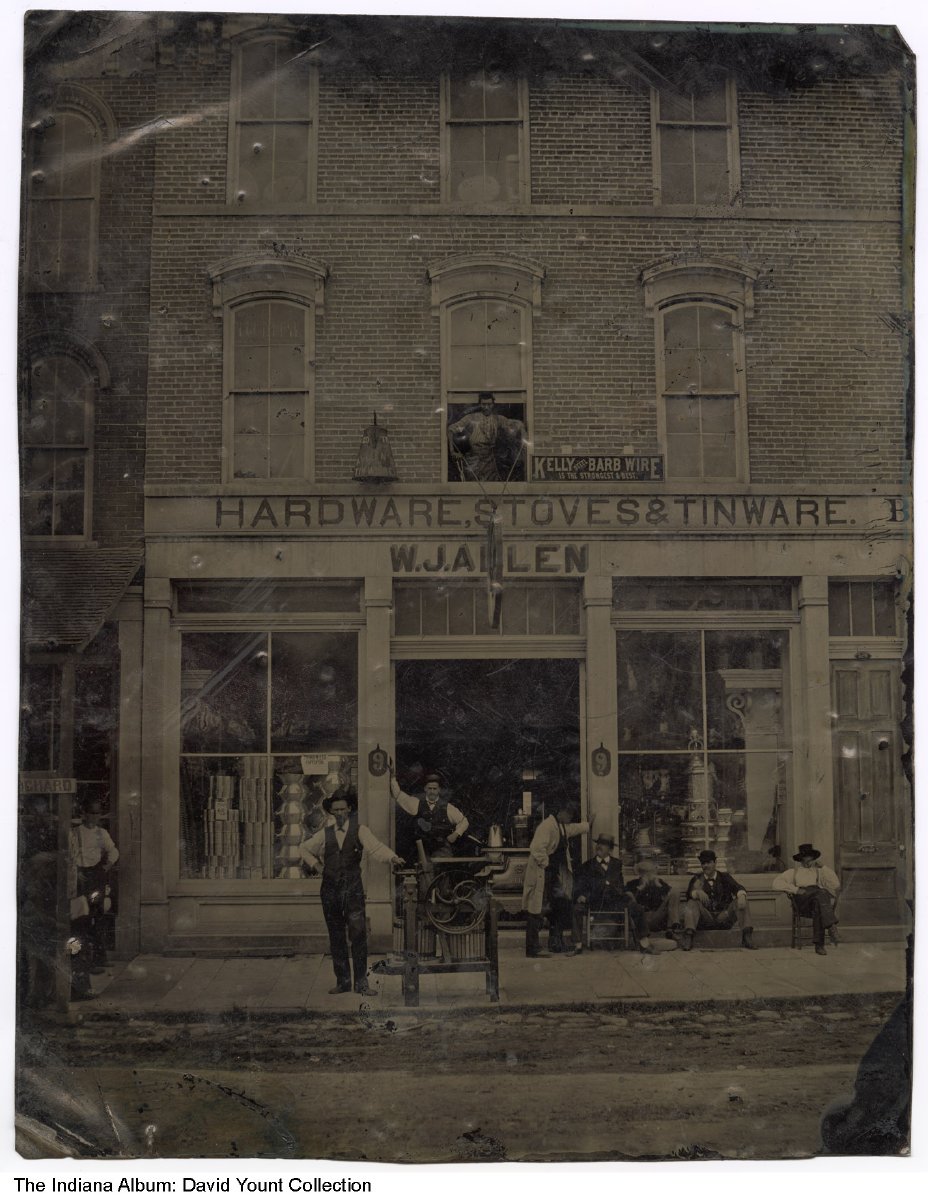 324_fifth_street 1880's view of 324 fifth street located on the south side of the courthouse square in bloomington, indiana showing the W..J. Allen (William John Allen) hardware store