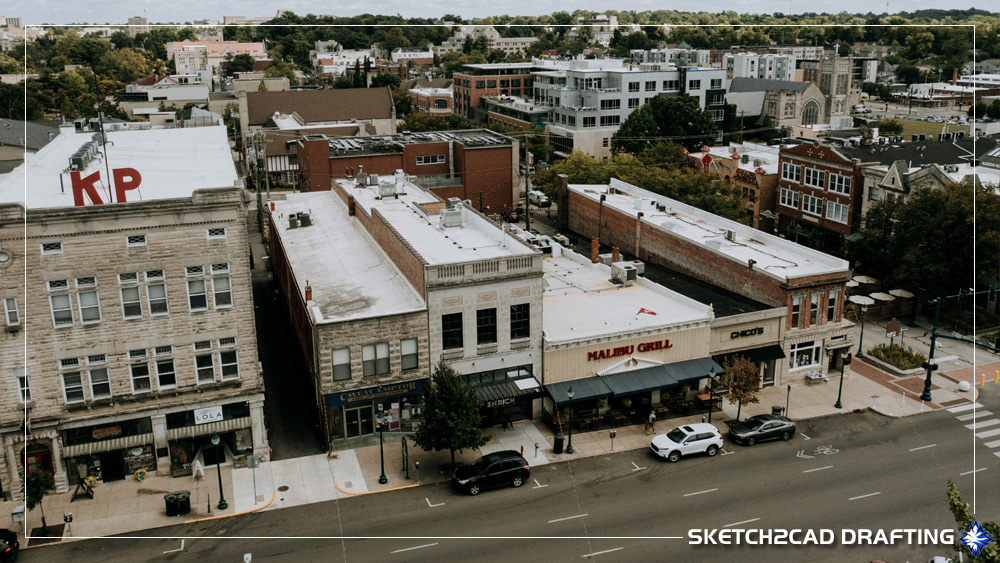 east_courthouse_square03 east side of the square in Bloomington Indiana showing commercial buildings sidewalks and streetscapes