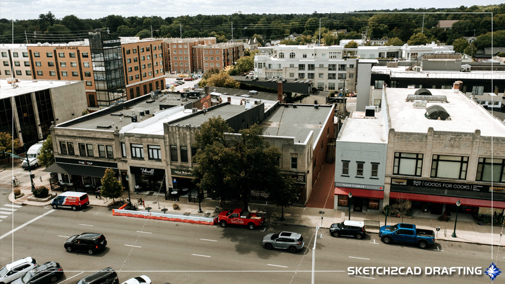 west_courthouse_square01 west side of the square in Bloomington Indiana showing commercial buildings sidewalks and streetscapes
