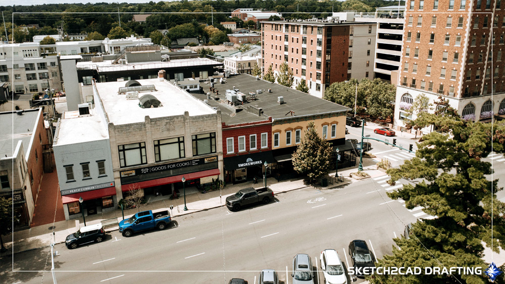 west_courthouse_square03 west side of the square in Bloomington Indiana showing commercial buildings sidewalks and streetscapes